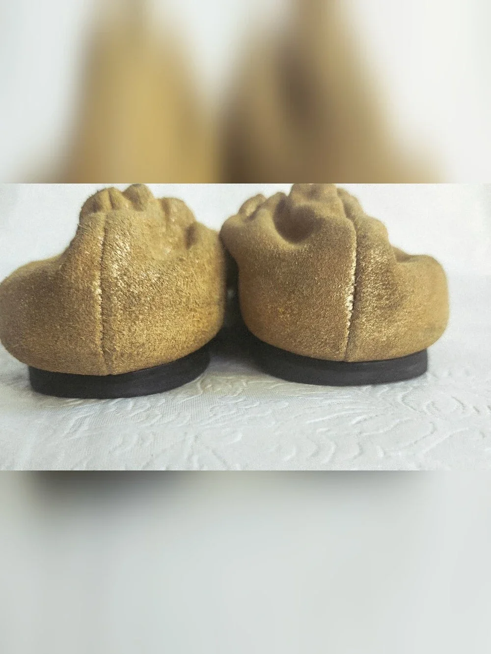 💜Tory Burch Reva Metallic Gold Leather Ballet Flats with Logo Size 9